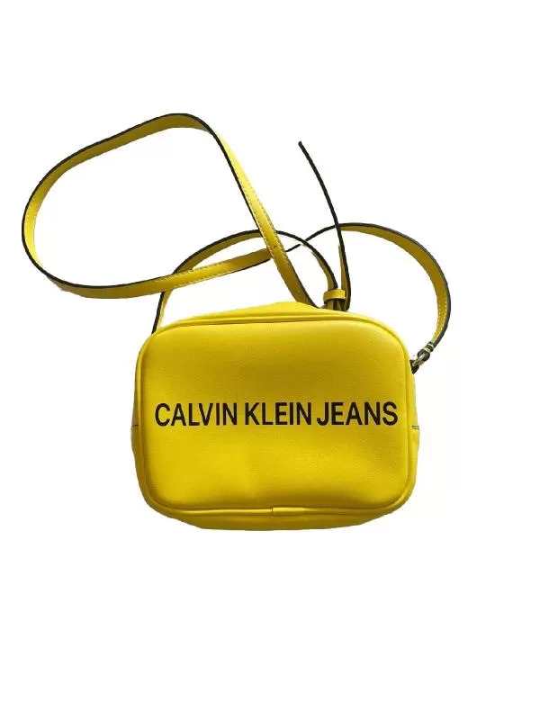 Geantă de umăr Calvin Klein | Galben, Logo, Piele naturală