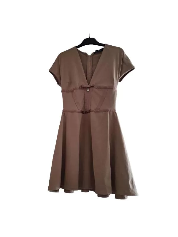 Rochie de seară Elisabetta Franchi EU 36 | Caramel, Mini, Mânecă scurtă, Pliuri, Poliamidă