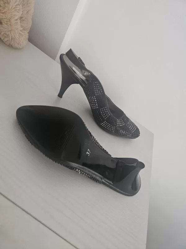 Pantofi cu toc mic Delmira EU 37 | Negru, Piele naturală - Image 3