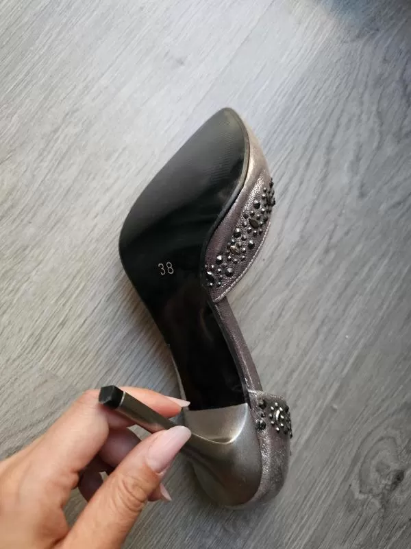 Pantofi cu toc înalt Delmira EU 38 | Gri, Piele naturală - Image 4