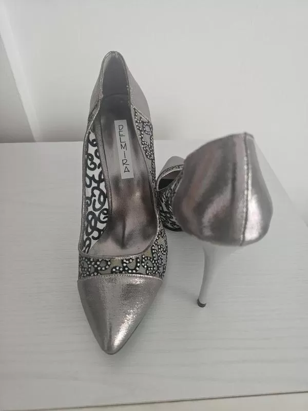 Pantofi cu toc înalt Delmira EU 38 | Gri, Piele naturală - Image 3