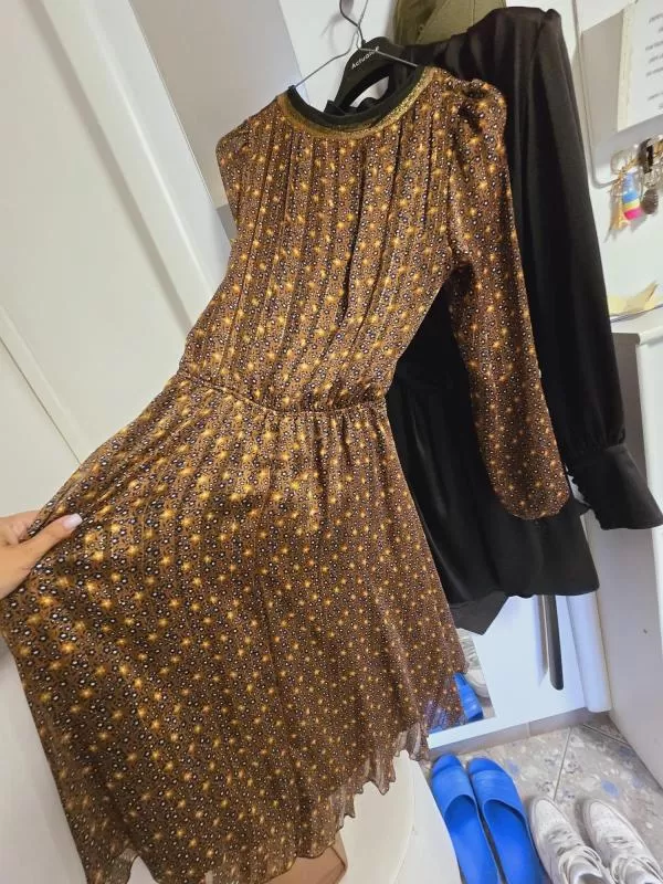 Rochie casual Nissa EU 38 | Auriu, Midi, Mânecă lungă, Satinat, Poliester - Image 7
