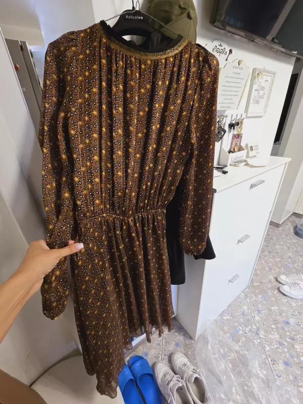 Rochie casual Nissa EU 38 | Auriu, Midi, Mânecă lungă, Satinat, Poliester - Image 6