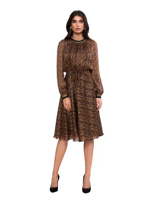 Rochie casual Nissa EU 38 | Auriu, Midi, Mânecă lungă, Satinat, Poliester