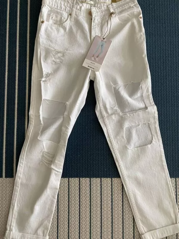 Blugi Stradivarius EU 36 | Alb, Lungi, Talie medie, Cu decupaje, Denim - Image 2