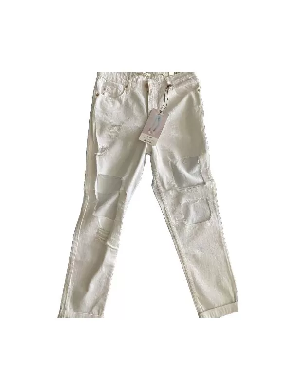 Blugi Stradivarius EU 36 | Alb, Lungi, Talie medie, Cu decupaje, Denim