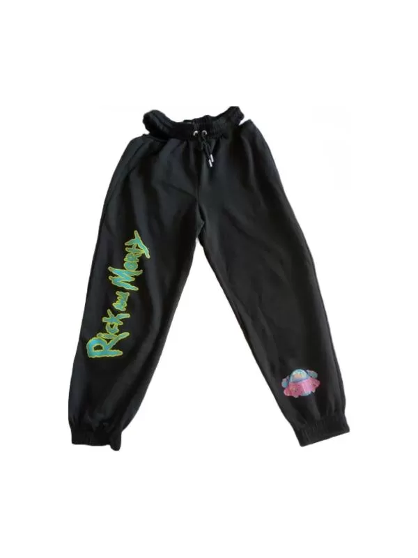 Pantaloni Rick and Morty EU 40 | Negru, Lungi, Talie medie, Loose fit, Trening Joggers, Logo, Bumbac