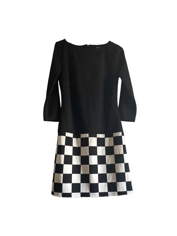 Rochie casual Jake*s EU 38 | Negru, Midi, Mânecă lungă, Carouri