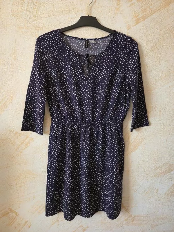 Rochie casual H&M EU 40 | Indigo, Mini, Mânecă trei sferturi, Buline & Imprimeuri mici, Vâscoză - Image 2