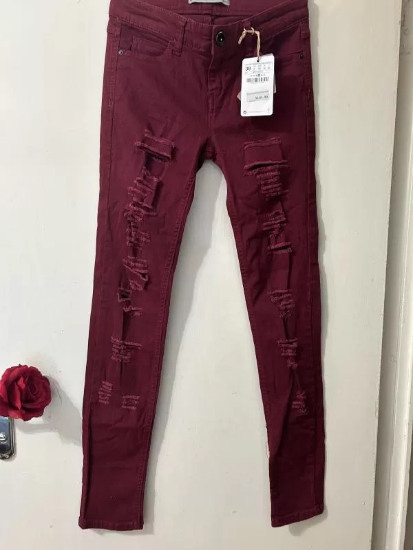 Blugi Stradivarius EU 38 | Burgundy, Lungi, Denim - Image 2