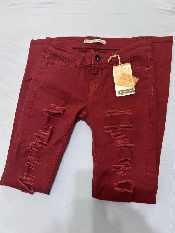 Blugi Stradivarius EU 38 | Burgundy, Lungi, Denim - Image 4