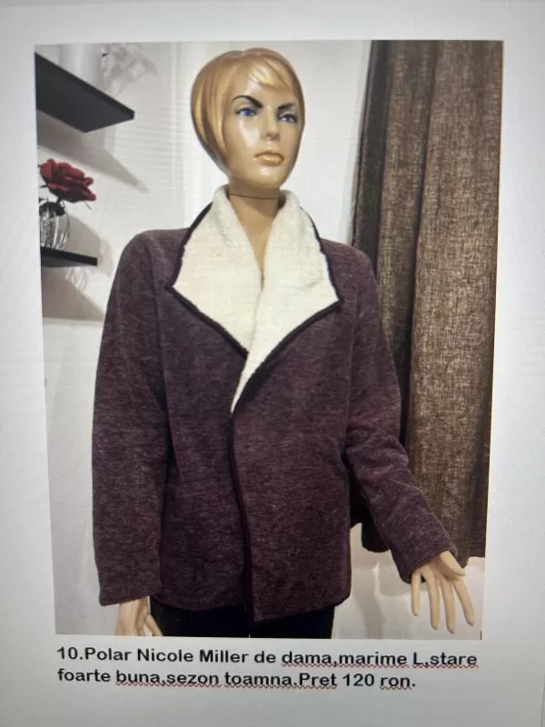Blazer Nicole Miller L | Burgundy, Fără glugă, Blană artificială - Image 5
