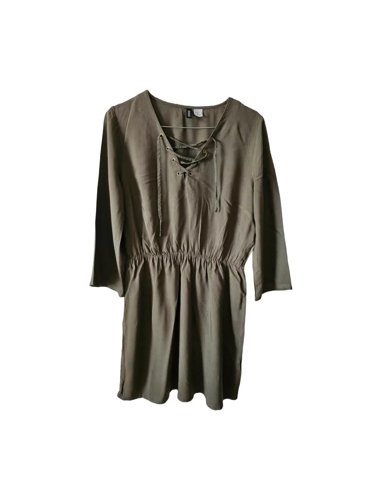 Rochie casual H&M EU 38 | Khaki, Mini, Mânecă trei sferturi, Vâscoză