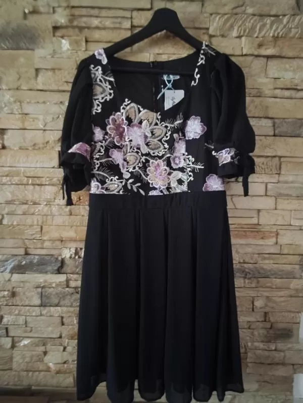 Rochie de seară Dyfashion EU 40 | Negru, Midi, Mânecă scurtă, Floral & Tropical - Image 5