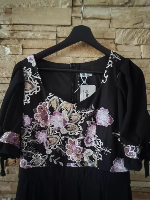 Rochie de seară Dyfashion EU 40 | Negru, Midi, Mânecă scurtă, Floral & Tropical - Image 3