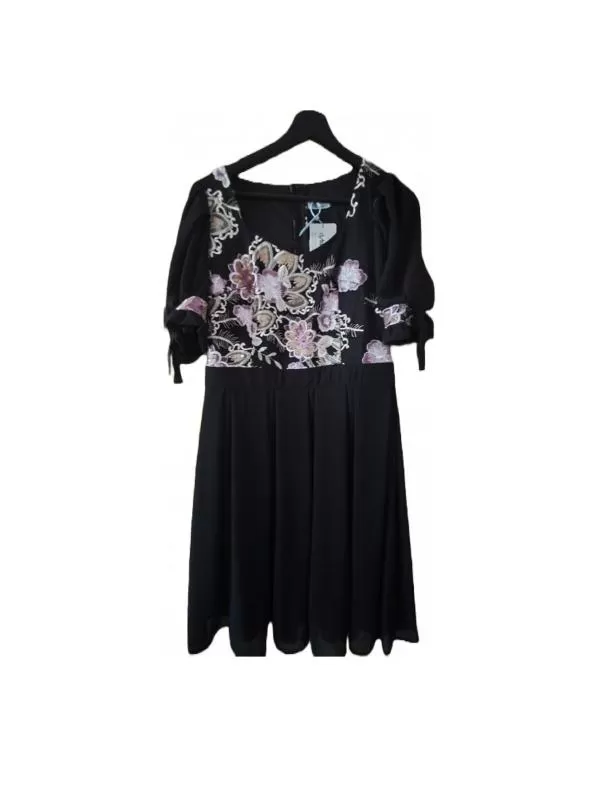 Rochie de seară Dyfashion EU 40 | Negru, Midi, Mânecă scurtă, Floral & Tropical