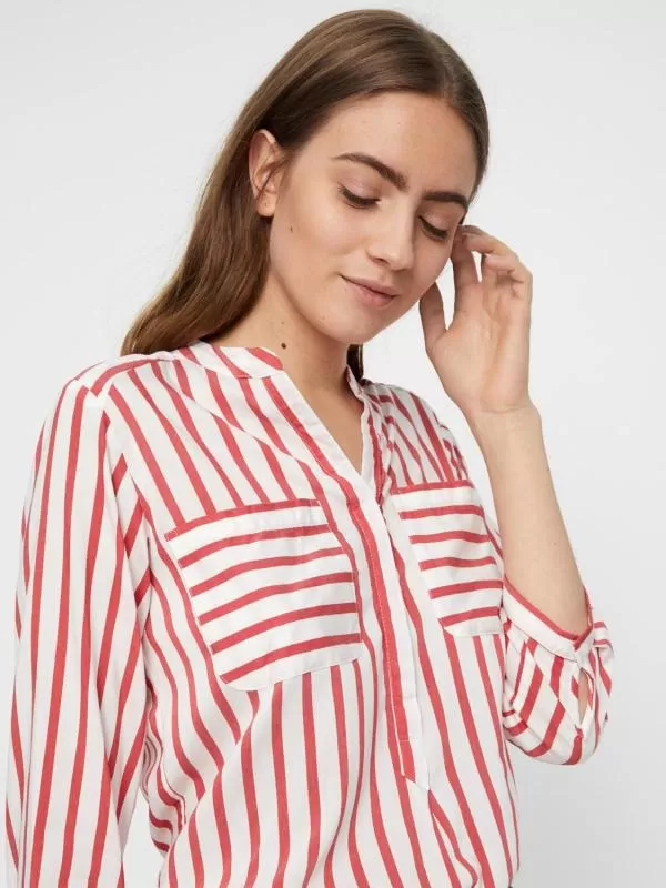 Cămașă Vero Moda M | Alb, Normal, Mânecă trei sferturi, Dungi, Poliester - Image 2