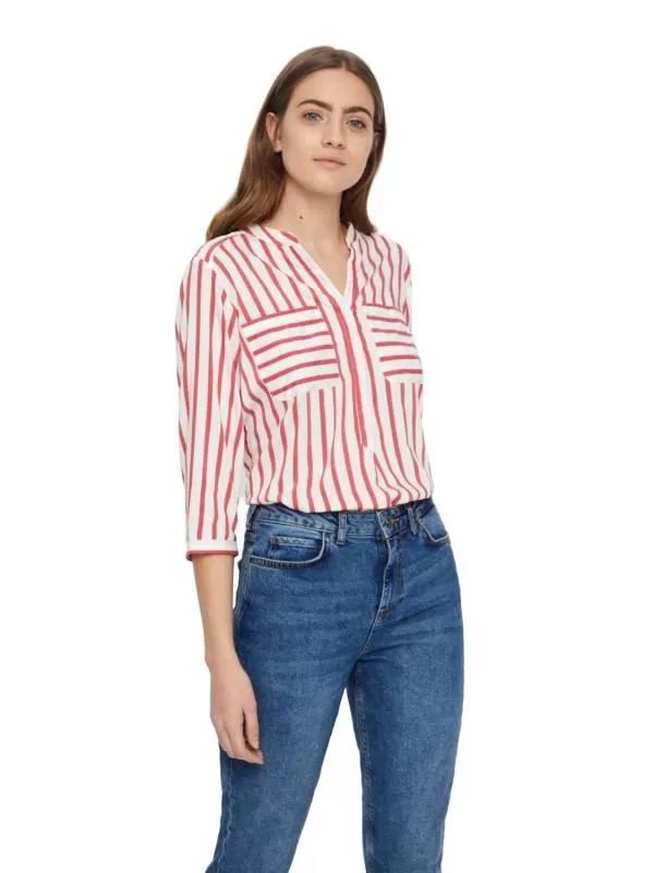 Cămașă Vero Moda M | Alb, Normal, Mânecă trei sferturi, Dungi, Poliester