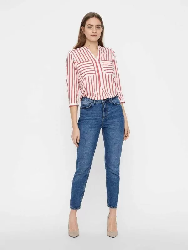 Cămașă Vero Moda M | Alb, Normal, Mânecă trei sferturi, Dungi, Poliester - Image 4