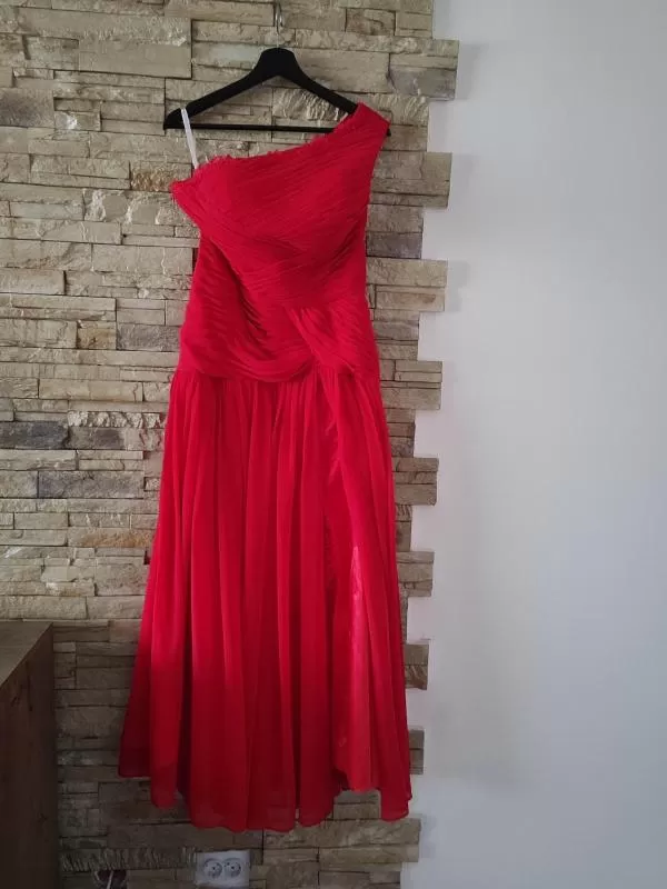 Rochie de seară No name EU 38 | Roșu, Maxi, Fără mâneci, Pliuri - Image 2