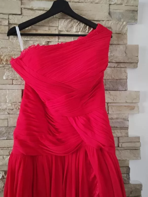 Rochie de seară No name EU 38 | Roșu, Maxi, Fără mâneci, Pliuri - Image 3
