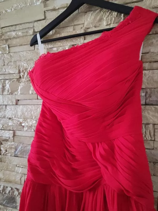 Rochie de seară No name EU 38 | Roșu, Maxi, Fără mâneci, Pliuri - Image 4