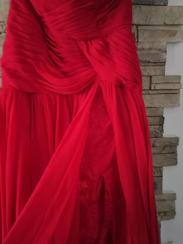 Rochie de seară No name EU 38 | Roșu, Maxi, Fără mâneci, Pliuri - Image 5