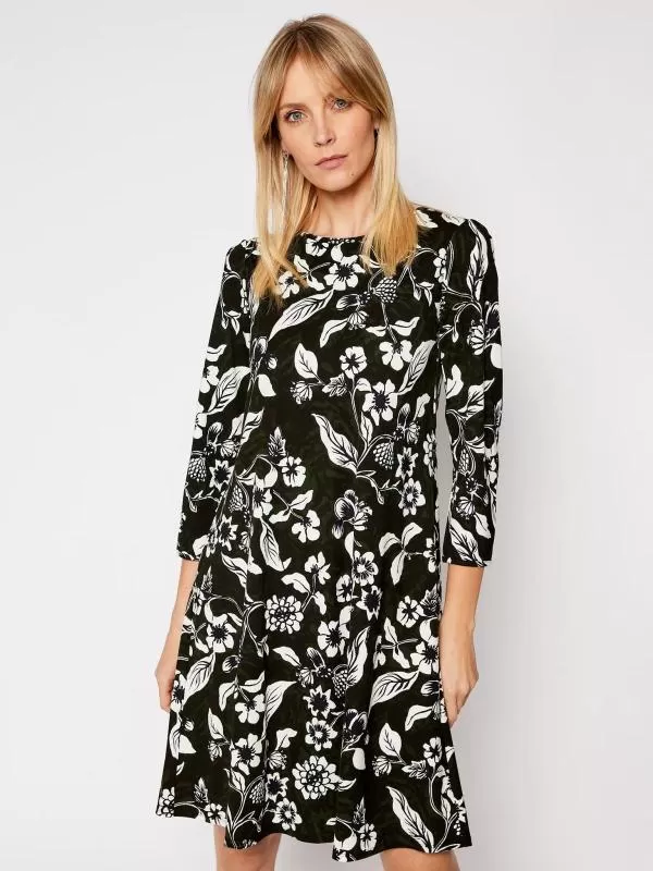 Rochie casual Weekend Max Mara L | Negru, Midi, Mânecă trei sferturi, Floral & Tropical, Vâscoză - Image 2