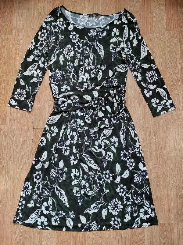 Rochie casual Weekend Max Mara L | Negru, Midi, Mânecă trei sferturi, Floral & Tropical, Vâscoză - Image 4