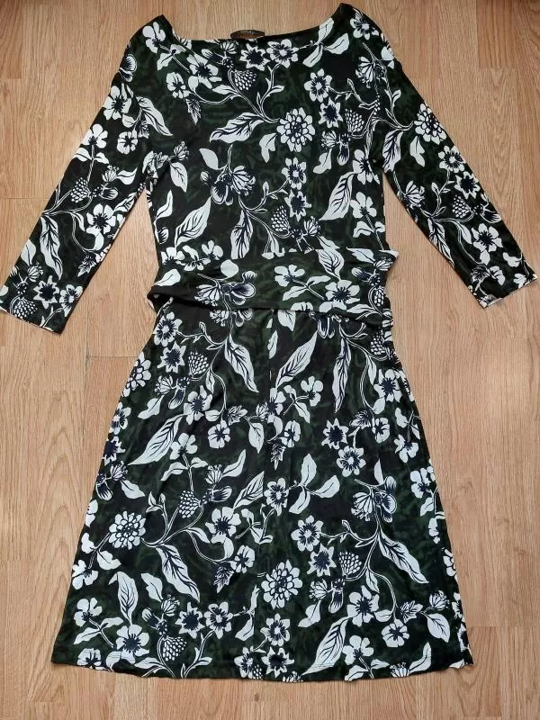 Rochie casual Weekend Max Mara L | Negru, Midi, Mânecă trei sferturi, Floral & Tropical, Vâscoză - Image 5