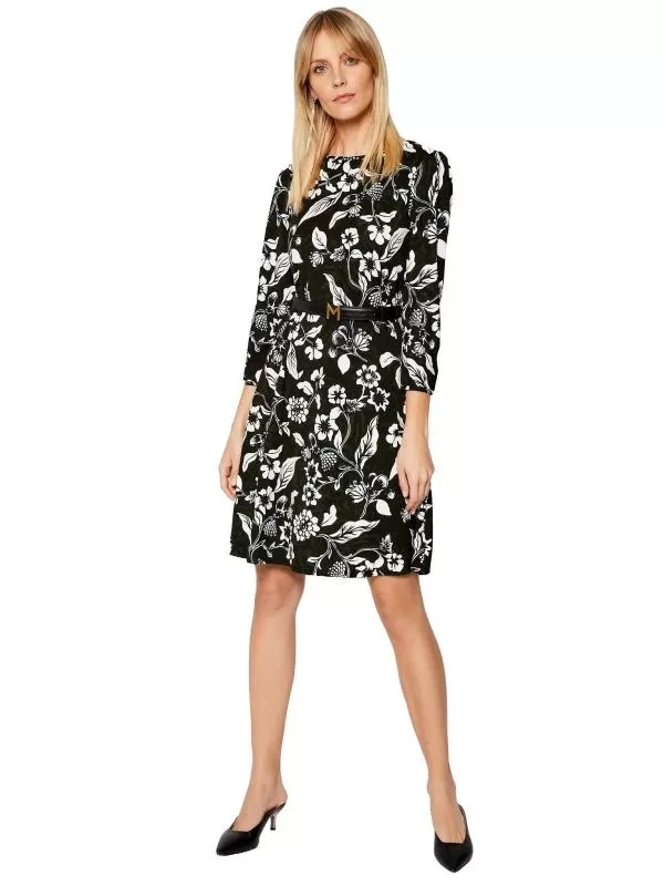 Rochie casual Weekend Max Mara L | Negru, Midi, Mânecă trei sferturi, Floral & Tropical, Vâscoză