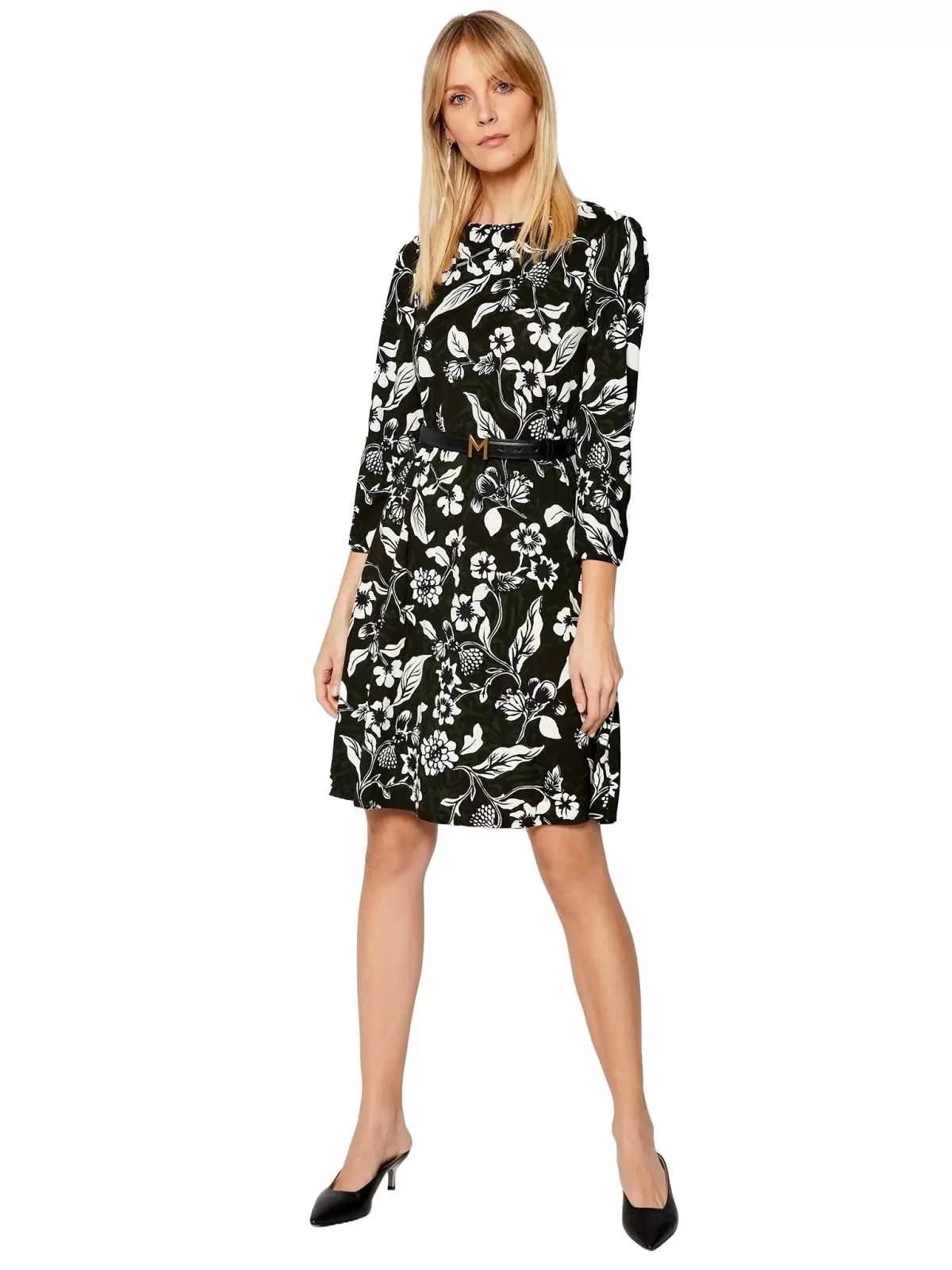 Rochie casual Weekend Max Mara L | Negru, Midi, Mânecă trei sferturi, Floral & Tropical, Vâscoză