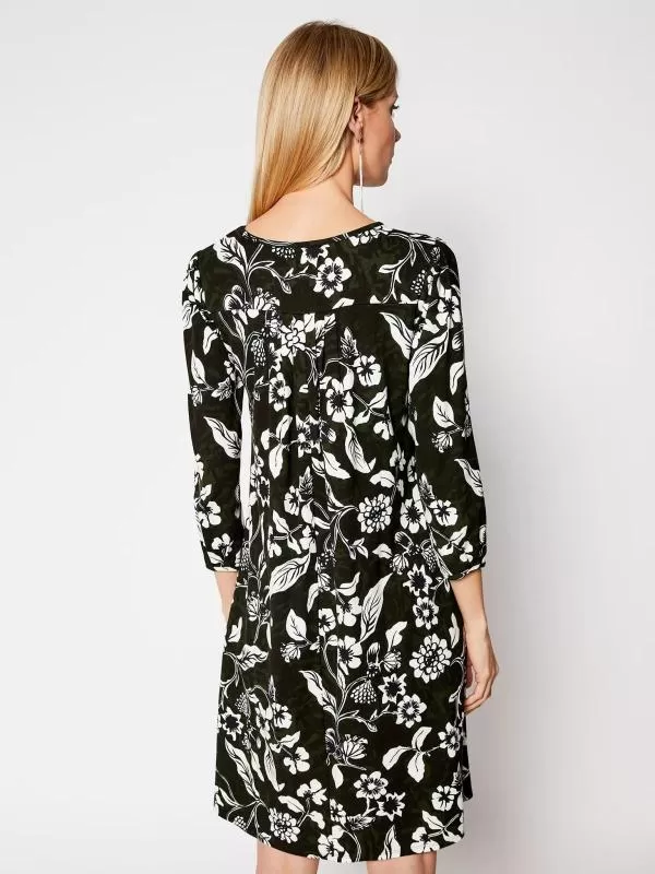 Rochie casual Weekend Max Mara L | Negru, Midi, Mânecă trei sferturi, Floral & Tropical, Vâscoză - Image 3