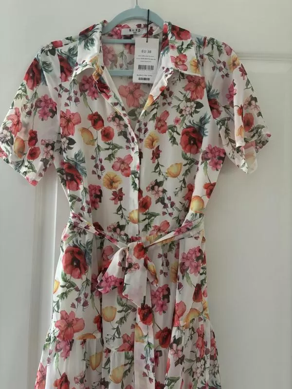 Rochie casual NA-KD EU 38 | Multicolor, Midi, Mânecă scurtă, Floral & Tropical, Volane, Vâscoză - Image 7
