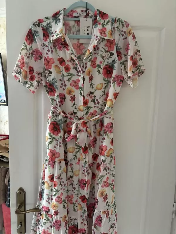Rochie casual NA-KD EU 38 | Multicolor, Midi, Mânecă scurtă, Floral & Tropical, Volane, Vâscoză - Image 5
