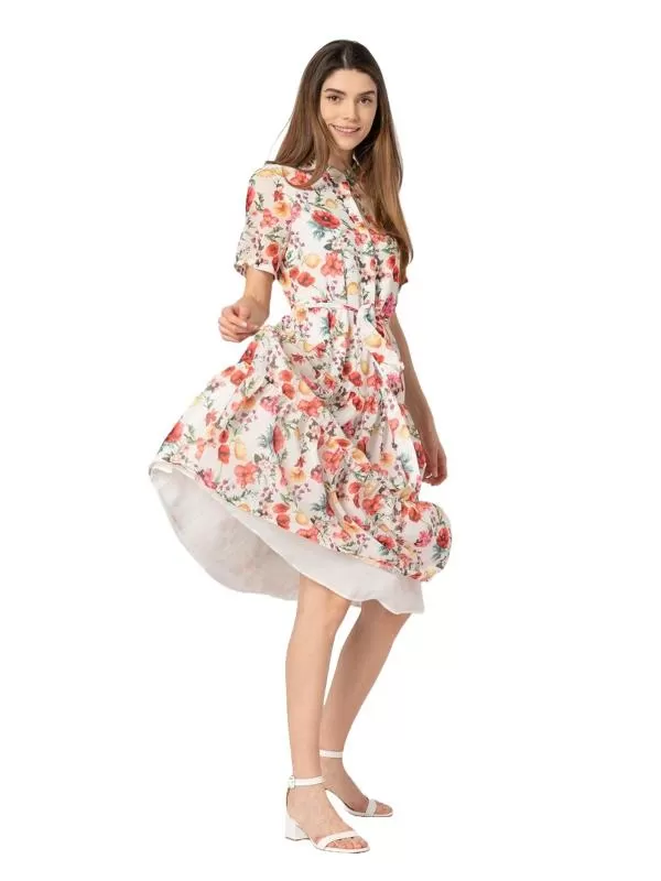 Rochie casual NA-KD EU 38 | Multicolor, Midi, Mânecă scurtă, Floral & Tropical, Volane, Vâscoză