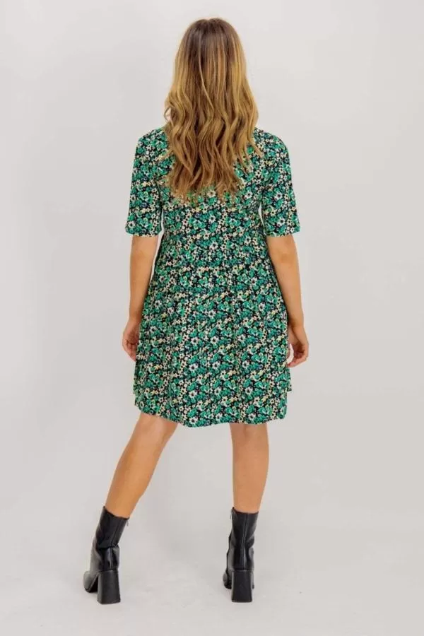 Rochie casual Only M | Verde, Mini, Mânecă scurtă, Floral & Tropical, Bumbac - Image 3
