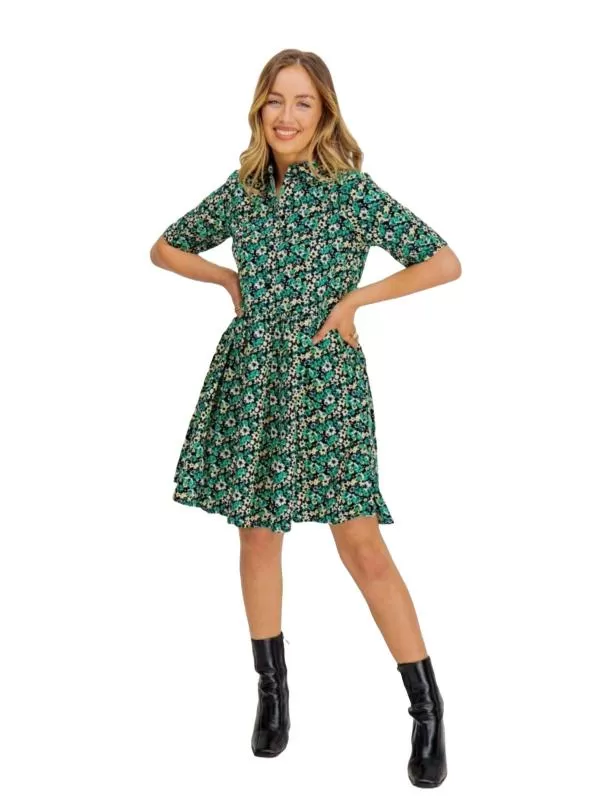 Rochie casual Only M | Verde, Mini, Mânecă scurtă, Floral & Tropical, Bumbac