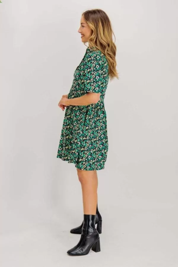 Rochie casual Only M | Verde, Mini, Mânecă scurtă, Floral & Tropical, Bumbac - Image 2