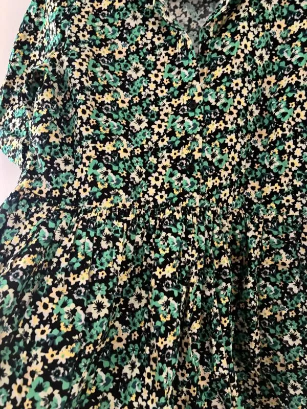 Rochie casual Only M | Verde, Mini, Mânecă scurtă, Floral & Tropical, Bumbac - Image 4