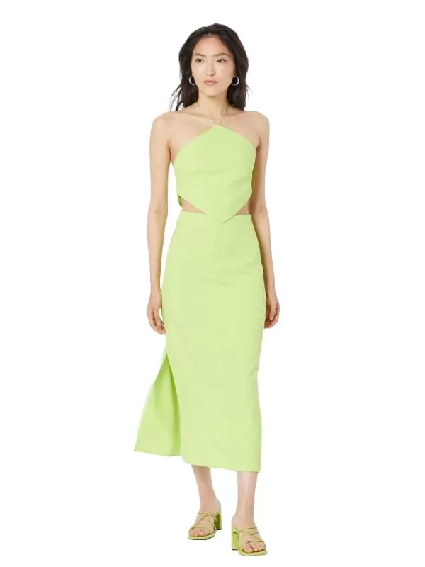 Rochie de seară Warehouse EU 40 | Verde lime, Midi, Fără mâneci, Monocrom, Cu decupaje, Poliester