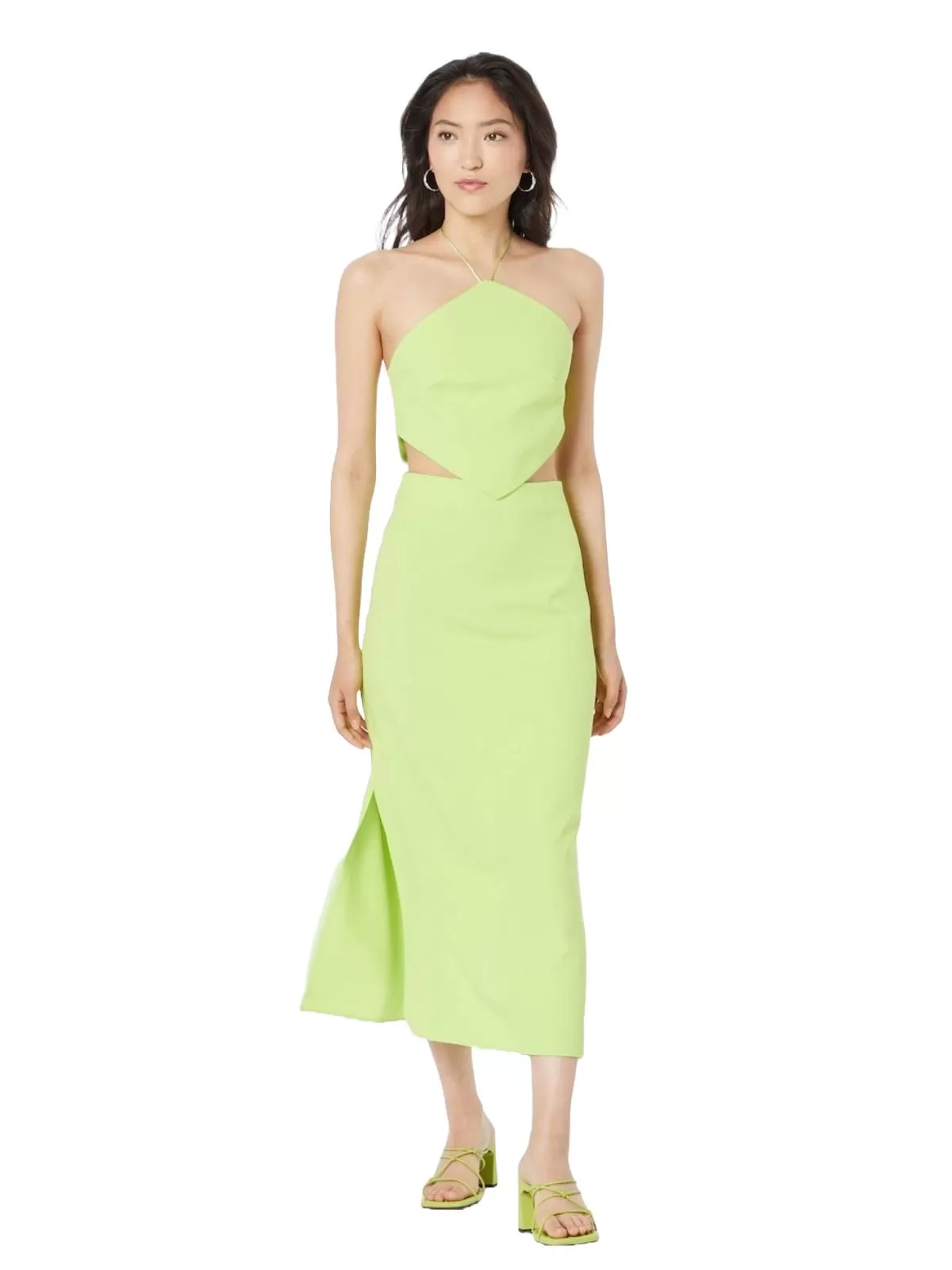Rochie de seară Warehouse EU 40 | Verde lime, Midi, Fără mâneci, Monocrom, Cu decupaje, Poliester