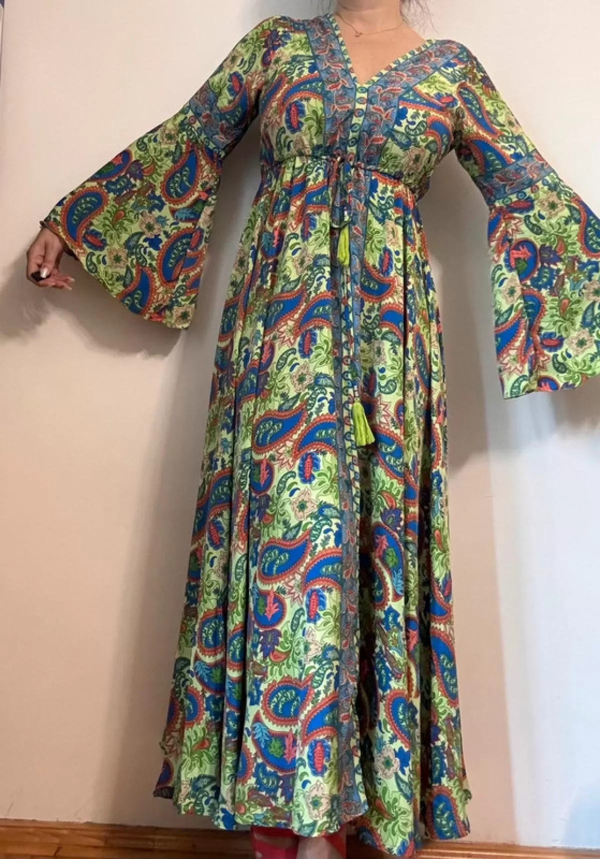 Rochie casual Maxi EU 38 | Verde, Mânecă lungă, Floral & Tropical, Poliester