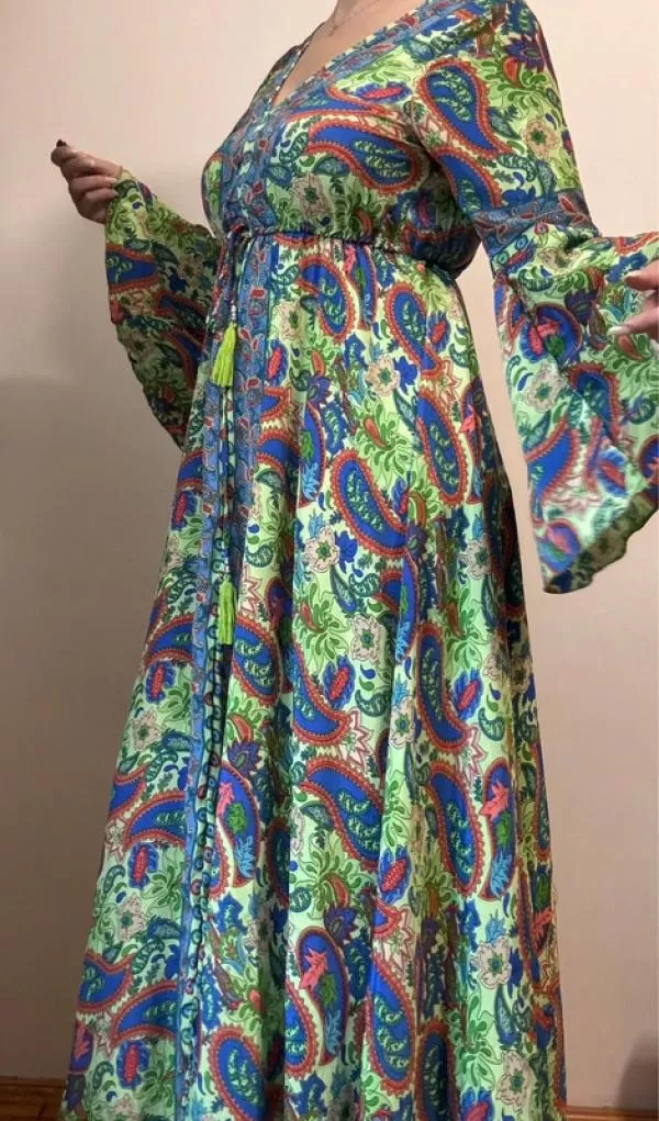Rochie casual EU 38 | Verde, Maxi, Mânecă lungă, Floral & Tropical, Poliester - Image 3