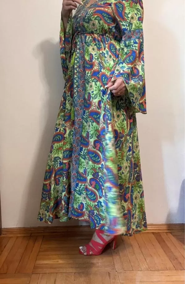Rochie casual EU 38 | Verde, Maxi, Mânecă lungă, Floral & Tropical, Poliester - Image 5
