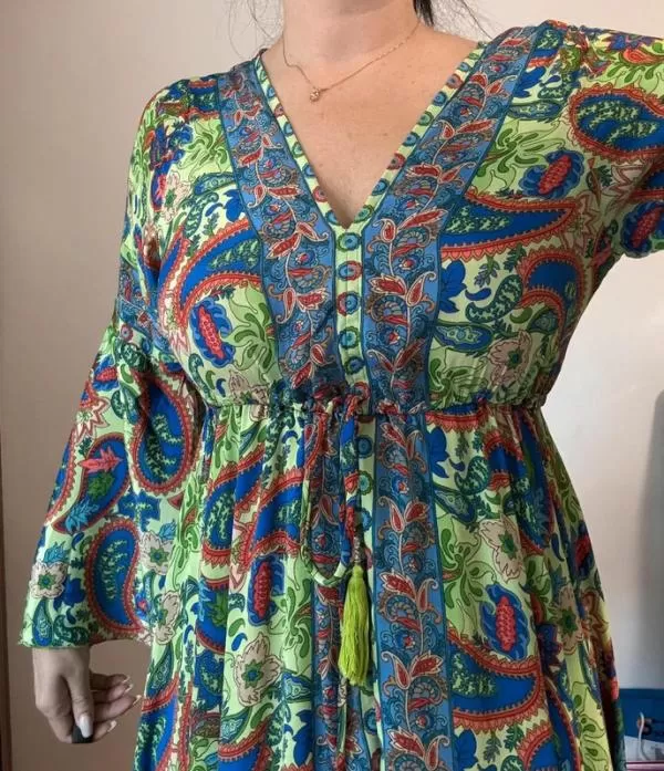 Rochie casual EU 38 | Verde, Maxi, Mânecă lungă, Floral & Tropical, Poliester - Image 2