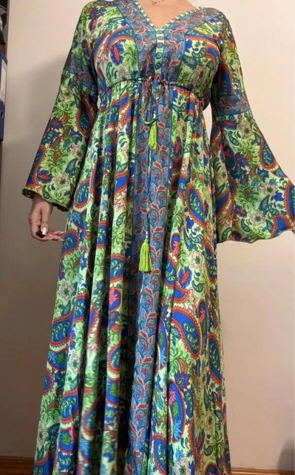 Rochie casual EU 38 | Verde, Maxi, Mânecă lungă, Floral & Tropical, Poliester - Image 6
