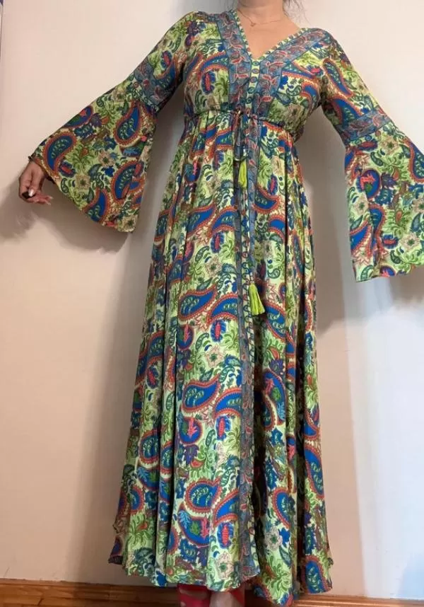 Rochie casual EU 38 | Verde, Maxi, Mânecă lungă, Floral & Tropical, Poliester - Image 4