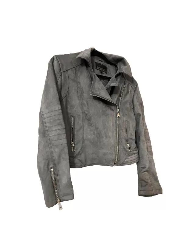 Geacă biker BONPRIX EU 38 | Gri, Fără glugă, Plus size, Piele ecologică