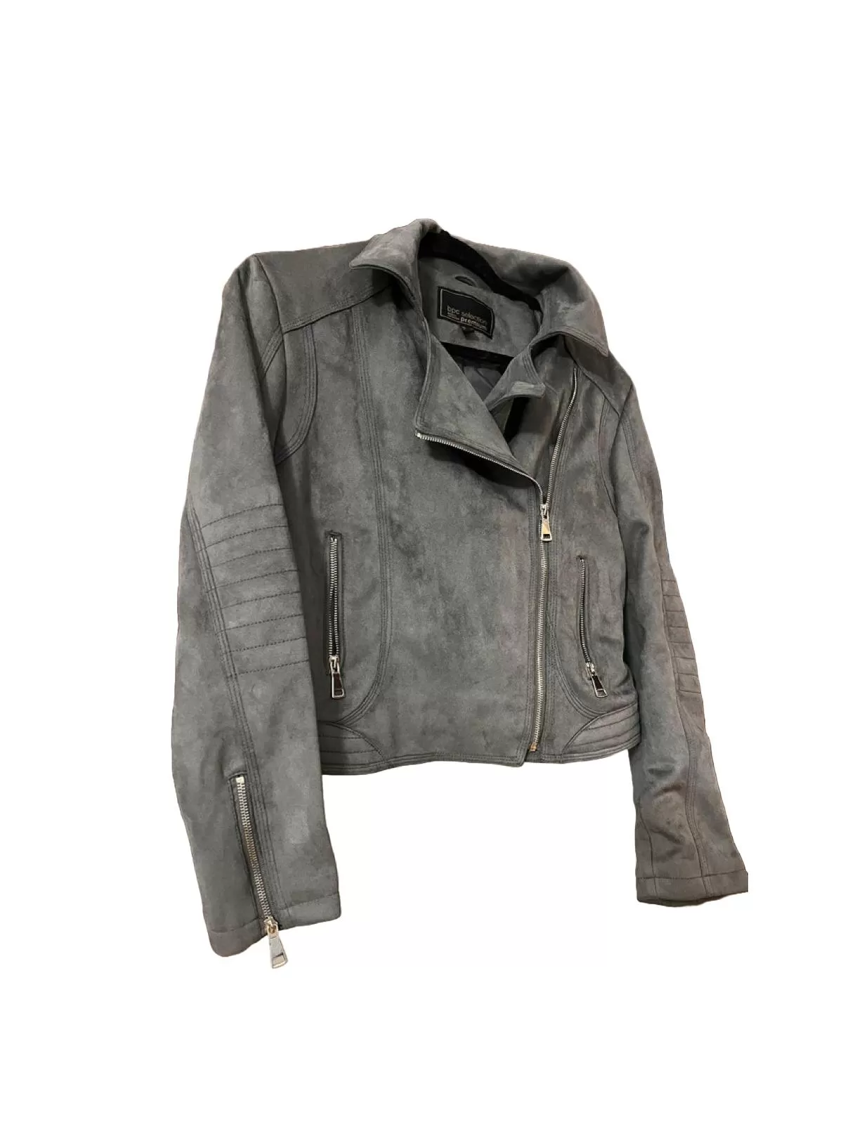 Geacă biker BONPRIX EU 38 | Gri, Fără glugă, Plus size, Piele ecologică